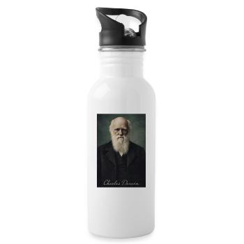 Charles Darwin Porträt - Trinkflasche mit integriertem Trinkhalm - Weiß - Rechts