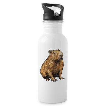 Velvety Capibara Portrait - Water bottle with straw - white - Right