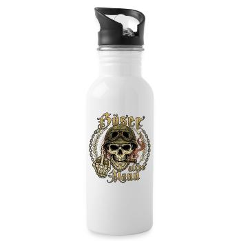 Böser alter Mann Biker Totenkopf Vintage - Trinkflasche mit integriertem Trinkhalm - Weiß - Rechts