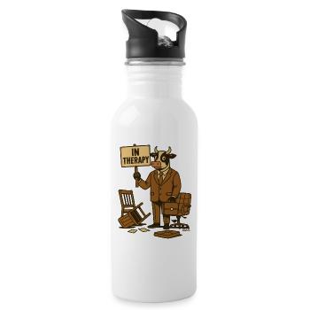 Kuh in der Therapiepraxis Humor - Trinkflasche mit integriertem Trinkhalm - Weiß - Rechts