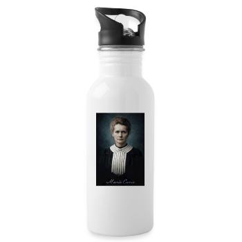 Marie Curie Portrait - Water bottle with straw - white - Right