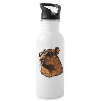 Capybara mit Sonnenbrillen – Retro Cartoon - Trinkflasche mit integriertem Trinkhalm - Weiß - Rechts