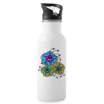 Colorful Doodle Bouquet Retro - Water bottle with straw - white - Right