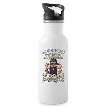 Junggesellenabschied T-Shirt Männer JGA poltern - Trinkflasche mit integriertem Trinkhalm - Weiß - Rechts