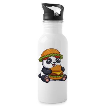  Süßer Panda mit Burger Cartoon - Trinkflasche mit integriertem Trinkhalm - Weiß - Rechts