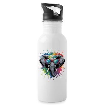 Colorful Elephant Watercolor Splash - Water bottle with straw - white - Right