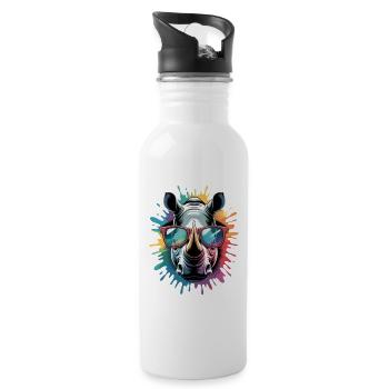 Colorful Rhino Rhino Watercolor Splash - Water bottle with straw - white - Right