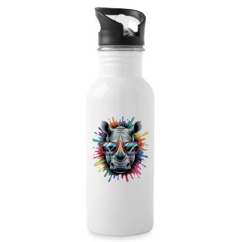 Colorful Rhino Rhino Watercolor Splash - Water bottle with straw - white - Right