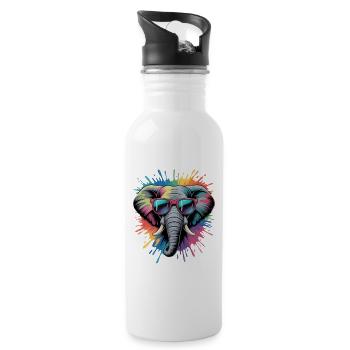 Colorful Elephant Watercolor Splash - Water bottle with straw - white - Right