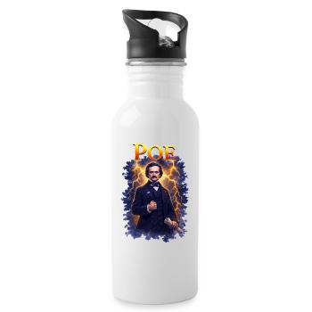 Edgar Allan Poe Porträt - Trinkflasche mit integriertem Trinkhalm - Weiß - Rechts