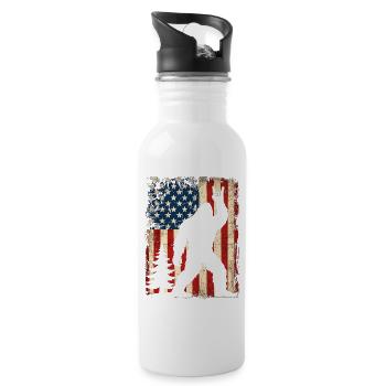 Bigfoot Rock sur le bouclier, Sasquatch Yeti Drapeau USA - Gourde avec paille intégrée - blanc - Droite
