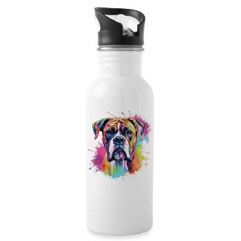 Vivid Boxer Dog Portrait Splash - Water bottle with straw - white - Right