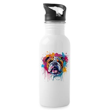 Bunte Hunde-Spritzkunst-Bulldogge - Trinkflasche mit integriertem Trinkhalm - Weiß - Rechts