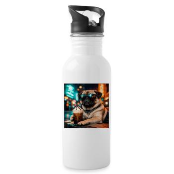 Funny Pug Drinking Iced Coffee Cute Dog Meme - Water bottle with straw - white - Right