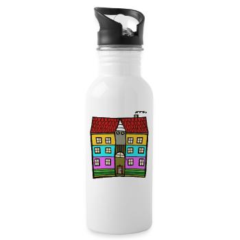 Colorful multi-house illustration - Water bottle with straw - white - Right
