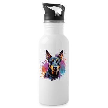 Art éclaboussuré de chien Doberman Pinscher - Gourde avec paille intégrée - blanc - Droite