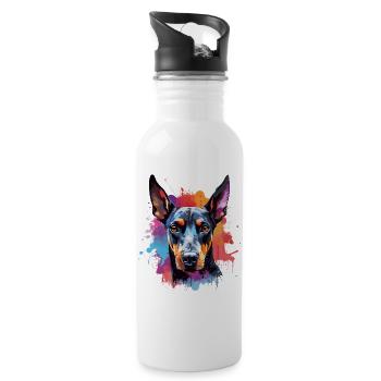 Lebendiges Dobermann-Splash-Porträt - Trinkflasche mit integriertem Trinkhalm - Weiß - Rechts