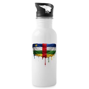 Central African Republic Flag Drop Palette - Water bottle with straw - white - Right