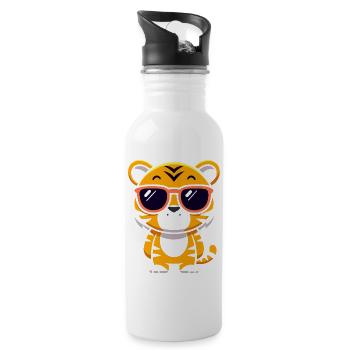 Tigre cartoon lunettes soleil - Gourde avec paille intégrée - blanc - Droite