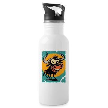 Funny bull in the circle of the sun - Water bottle with straw - white - Right