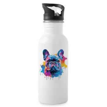 Art éclaboussuré de chien bouledogue français Coloré - Gourde avec paille intégrée - blanc - Droite
