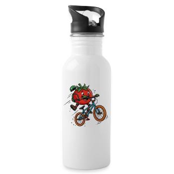 Lustige Tomate Auf Dem BMX Fahrrad Trick - Trinkflasche mit integriertem Trinkhalm - Weiß - Rechts