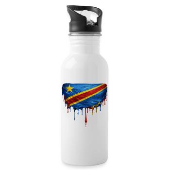 Kongo Flagge in Tropfenkunst - Trinkflasche mit integriertem Trinkhalm - Weiß - Rechts