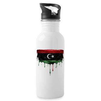 Libya Flag Drop Design - Water bottle with straw - white - Right