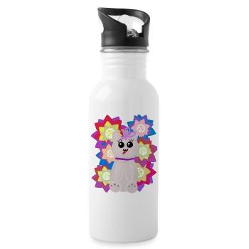Salutations florales de chat drôles Enfant Chat Espiègle - Gourde avec paille intégrée - blanc - Droite
