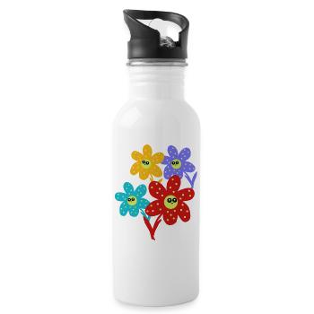 Fleur joyeuse sourire Fleur Rétro - Gourde avec paille intégrée - blanc - Droite