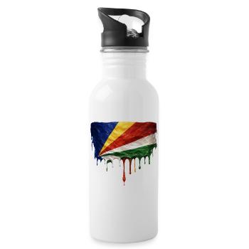 Seychelles Flag Drop Art - Water bottle with straw - white - Right