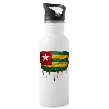 Togo Flagge Tropfenkunst - Trinkflasche mit integriertem Trinkhalm - Weiß - Rechts
