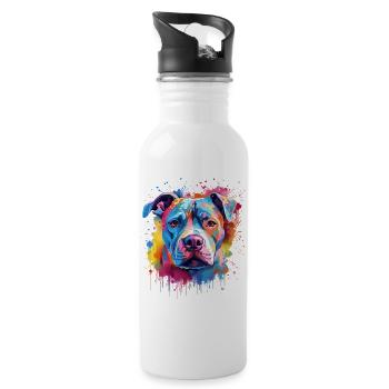 Chien coloré Pitbull Splash Art - Gourde avec paille intégrée - blanc - Droite