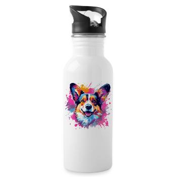 Colorful Dog Splash Art Pembroke Welsh Corgi - Water bottle with straw - white - Right