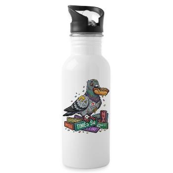Schlaue Taube auf Bücherstapel - Trinkflasche mit integriertem Trinkhalm - Weiß - Rechts