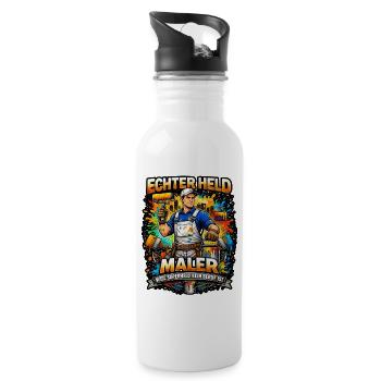 Echter Held Maler – Farbexplosion - Trinkflasche mit integriertem Trinkhalm - Weiß - Rechts