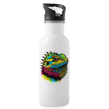 Dragon Barbu Pop Art Coloré Street Art - Gourde avec paille intégrée - blanc - Droite