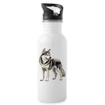 Husky Porträt - Trinkflasche mit integriertem Trinkhalm - Weiß - Rechts
