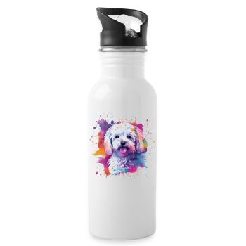 Maltesische bunte Hunde-Splash-Kunst - Trinkflasche mit integriertem Trinkhalm - Weiß - Rechts