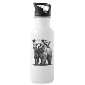 Bären Papa Baby Bär Junges Vater Kind Sohn Tochter - Trinkflasche mit integriertem Trinkhalm - Weiß - Rechts