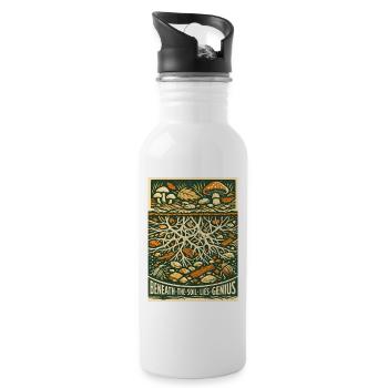 Genie unter der Erde | Myzel Mykologie - Trinkflasche mit integriertem Trinkhalm - Weiß - Rechts