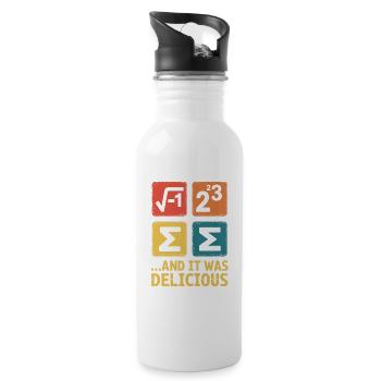Mathe-Wortwitz: Und es war köstlich - Trinkflasche mit integriertem Trinkhalm - Weiß - Rechts