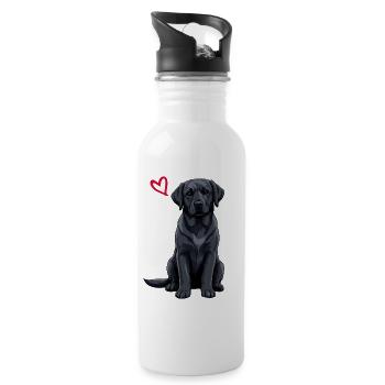 Labrador noir, Labrador noir - Gourde avec paille intégrée - blanc - Droite
