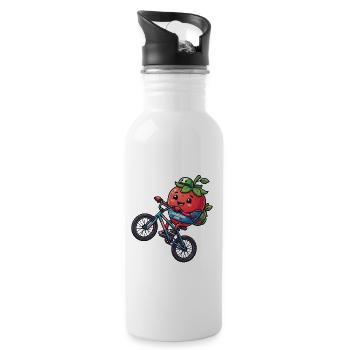 Strawberry BMX Coole Erdbeerfahrer Kids - Trinkflasche mit integriertem Trinkhalm - Weiß - Rechts