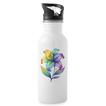 Rainbow Lily Watercolor Painting - Water bottle with straw - white - Right