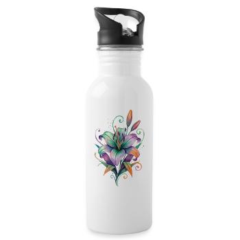 Colorful Lily Watercolor Magic - Water bottle with straw - white - Right