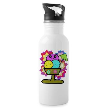 Retro Eis Eiskrem Eisbecher Vintage Blumen  - Trinkflasche mit integriertem Trinkhalm - Weiß - Rechts