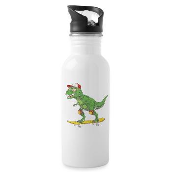 Dino Skateboarder Retro - Water bottle with straw - white - Right