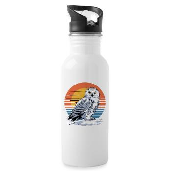  Schneeeule Vor Retro Sonnenuntergang Eule - Trinkflasche mit integriertem Trinkhalm - Weiß - Rechts