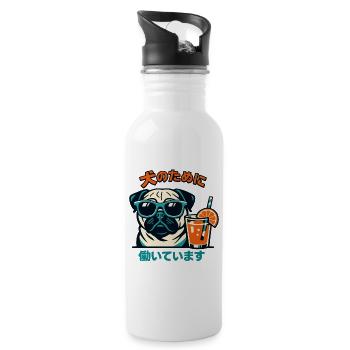 Funny Pug Lover Japanese I Work For My Dog - Water bottle with straw - white - Right